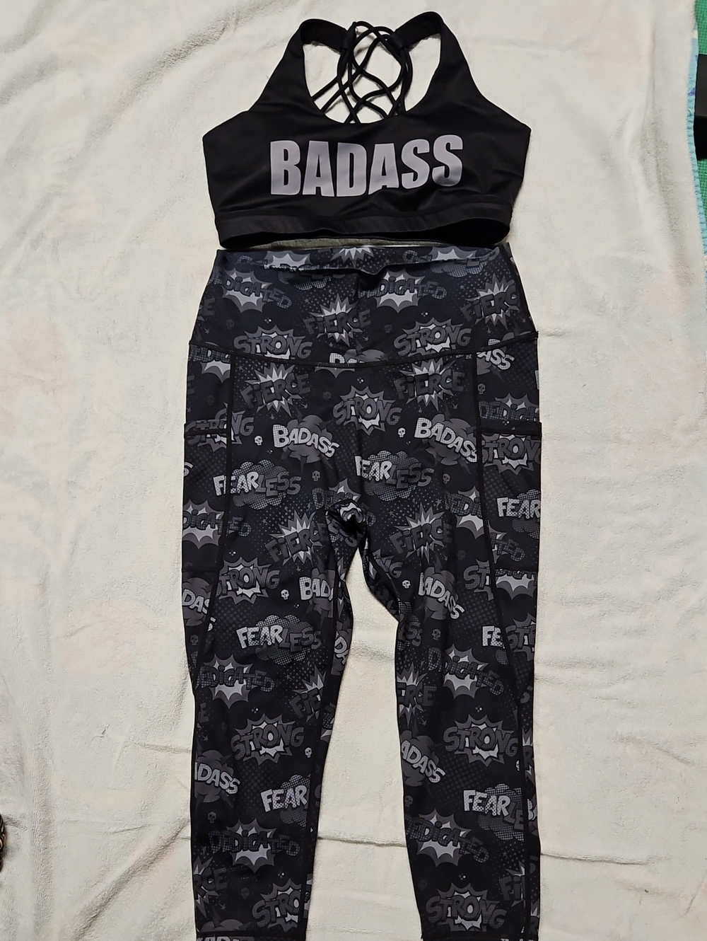 Constantly Varied Gear Black 'BADASS' Sports Bra and Patterned Leggings Set